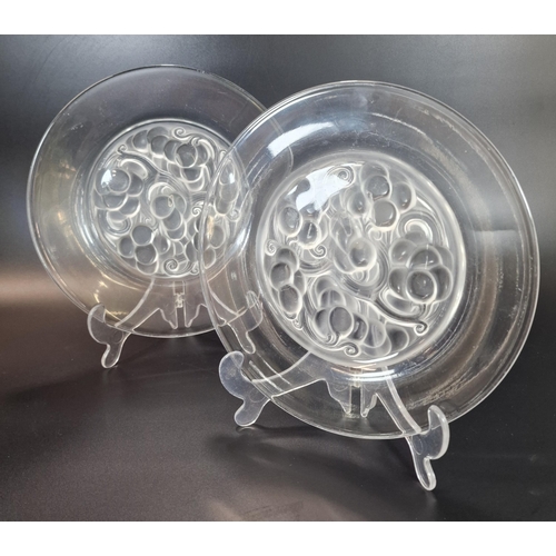 274 - Pair of R Lalique frosted and clear glass 'Marienthal Grape Cluster and Vine' design plates.  Marked... 