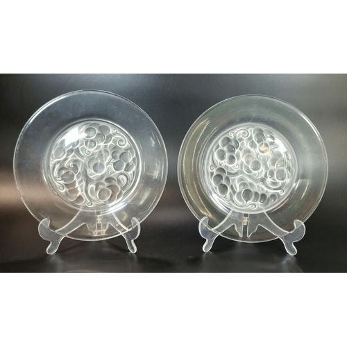 274 - Pair of R Lalique frosted and clear glass 'Marienthal Grape Cluster and Vine' design plates.  Marked... 