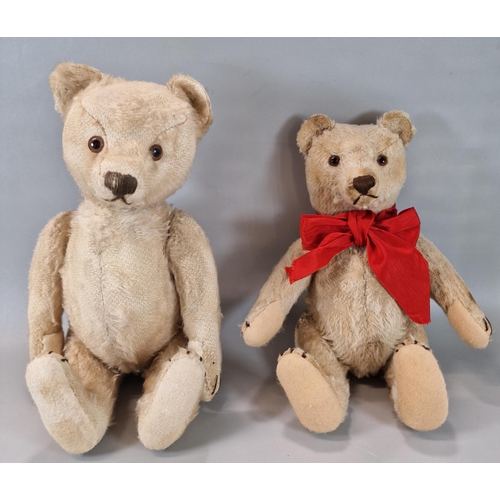 276 - Mid century growling Steiff plush teddy bear with silver button on his left ear, glass eyes, stitche... 