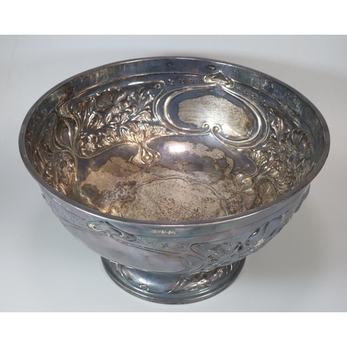 28 - Edward VII Art Nouveau organic embossed design silver punch bowl, by James Deakin & Sons, Sheffield ... 