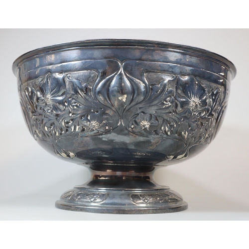 28 - Edward VII Art Nouveau organic embossed design silver punch bowl, by James Deakin & Sons, Sheffield ... 