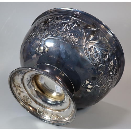 28 - Edward VII Art Nouveau organic embossed design silver punch bowl, by James Deakin & Sons, Sheffield ... 