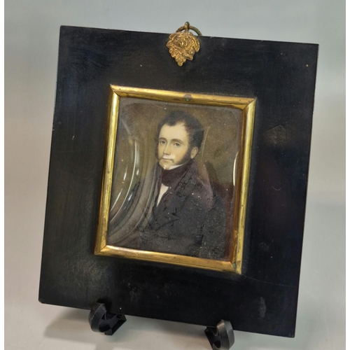 280 - 19th century portrait miniature of a young gentleman, on ivory.  Within ebonised and gilded frame.  ... 