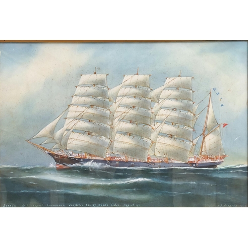 284 - Arthur Victor Gregory (Australian 1867-1957), marine study, The Clipper Ship 'Sofala' under full sai... 