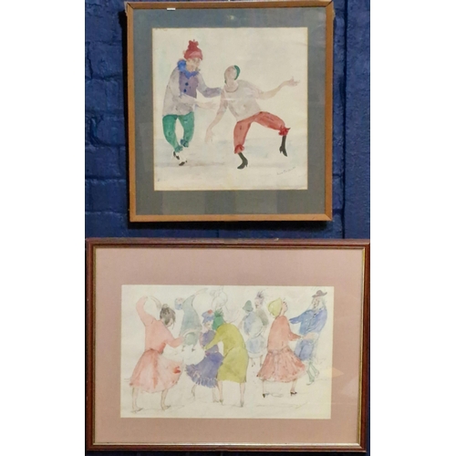 286 - Vera Bassett (Welsh 20th century, Pontarddulais), 'Dancing Clowns' and 'Women Dancing', two, signed.... 