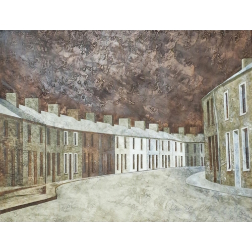 299 - Simon Dorrell (Contemporary British born 1961), 'Plantation Street, Rhymney, as it was'. Oils on can... 