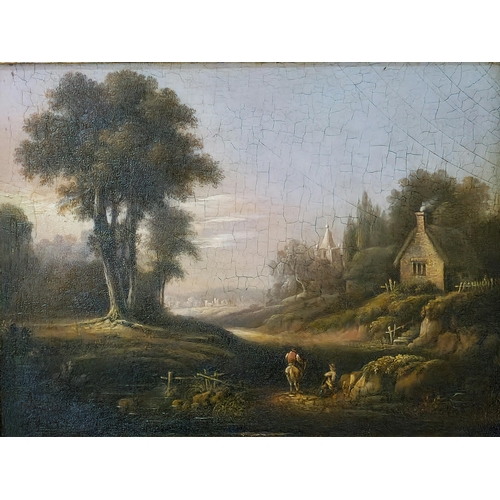 303 - Gilbert (18th/19th century British School), landscape with cottage, church and distant castle, belie... 