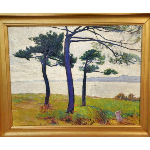 307 - Henri Pacquet (French 1890-1873), 'Umbrella Pines, Cotes D'Azur', signed and labeled verso. Oils on ... 