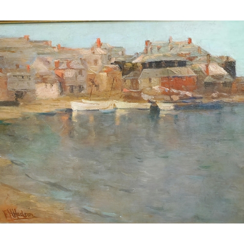 308 - Edith Hanna Hudson (British 1854 - 1920), study of St Ives Harbour, signed. Oils on canvas. 31x38cm ... 