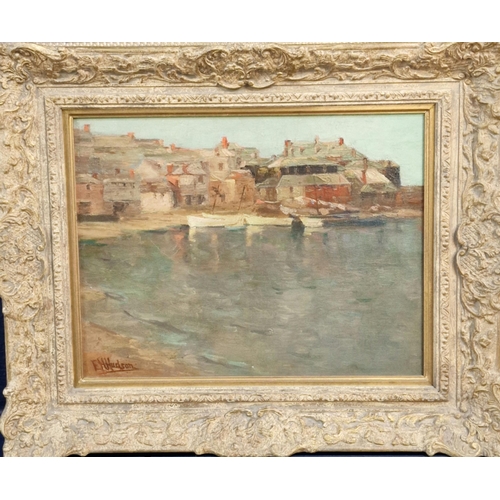 308 - Edith Hanna Hudson (British 1854 - 1920), study of St Ives Harbour, signed. Oils on canvas. 31x38cm ... 