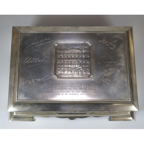 31 - George V presentation humidor cigar box, presented to 'Henry Clift Esq. by the Managing Director and... 