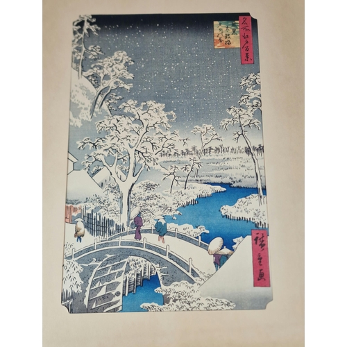 312 - Japanese School, Utagawa Hiroshige, a group of three original coloured woodblock prints, figures in ... 