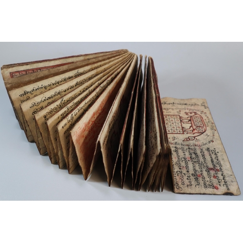 317 - A Burmese hand drawn and written 40 page 'Concertina' Buddhist' manuscript, each page covered with s... 