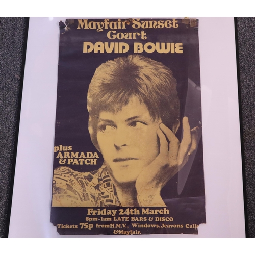 320 - Original 1970s signed David Bowie concert poster, 'Mayfair Sunset Court', Plus Armada and Patch, dat...