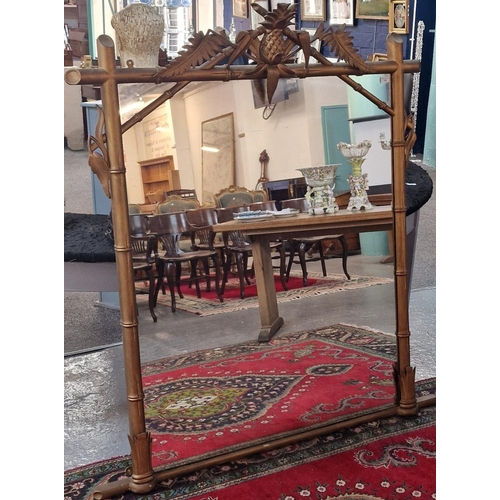 328 - Late 19th century aesthetic design gilded over mantle mirror in Japanese taste with simulated bamboo... 