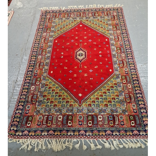 330 - Large vintage Afghan/Iranian Kilim type carpet with weave and fringed tassels, central geometric med... 