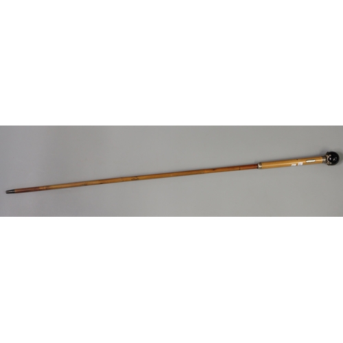 36 - Late Victorian silver and bamboo gentleman's cane with polished Tiger's Eye knop, marked 'Mrs Fraser... 