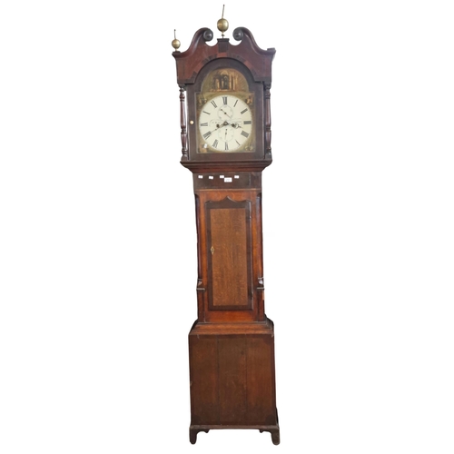 3A - 19th century Welsh oak eight day long case clock, marked 'T Brace, Chepstow', having hood with broke... 