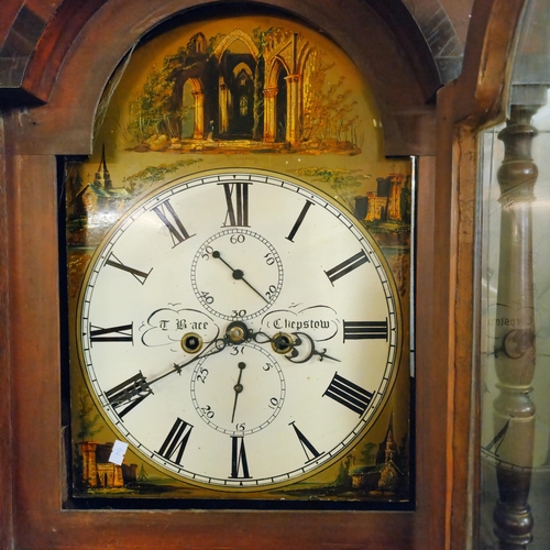 3A - 19th century Welsh oak eight day long case clock, marked 'T Brace, Chepstow', having hood with broke... 