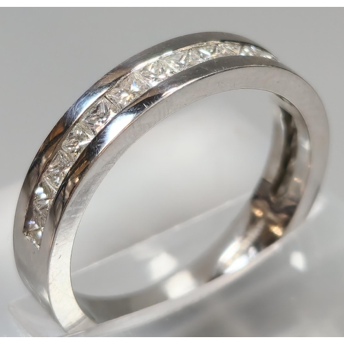 49 - 18ct white gold, possibly Princess cut diamonds, half diamond eternity ring, 0.6 carat approx. 5.2g ... 