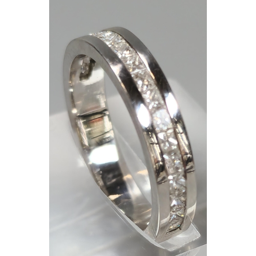 49 - 18ct white gold, possibly Princess cut diamonds, half diamond eternity ring, 0.6 carat approx. 5.2g ... 