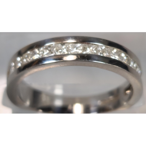 49 - 18ct white gold, possibly Princess cut diamonds, half diamond eternity ring, 0.6 carat approx. 5.2g ... 