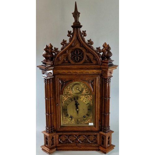 5 - Late 19th century German gothic design two train bracket clock, having pointed arched pediment with ... 