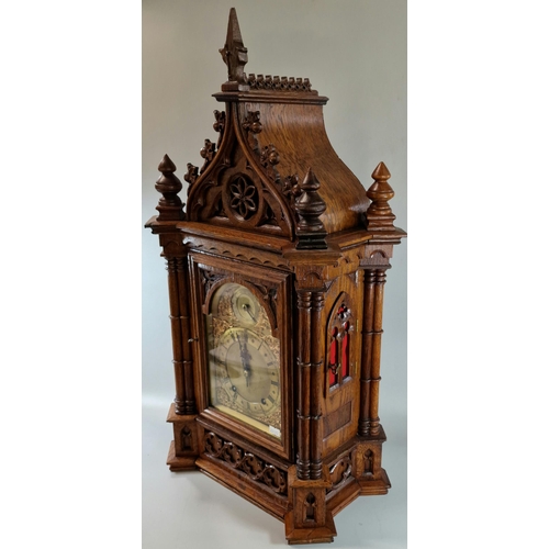 5 - Late 19th century German gothic design two train bracket clock, having pointed arched pediment with ... 