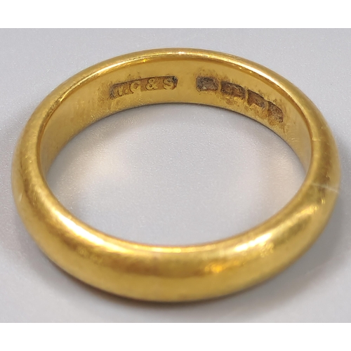 53 - Two 22ct gold wedding bands. Total weight 16.6g approx. Sizes P and L. (2) (B.P. 21% + VAT)