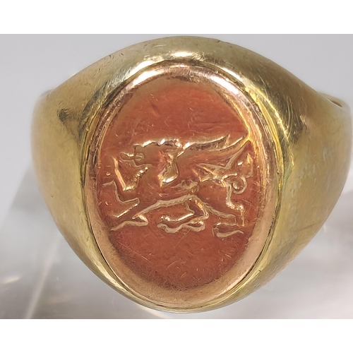 56 - 9ct Clogau Welsh gold dragon signet ring in original box. 10.5g approx. Size R. (B.P. 21% + VAT)