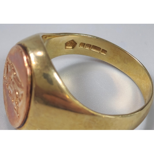 57 - 9ct Clogau Welsh gold dragon signet ring in original box. 11g approx. Size T1/2. (B.P. 21% + VAT)