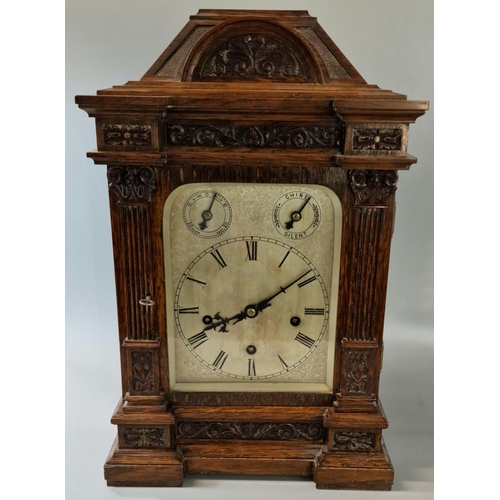 6 - Early 20th century German three train architectural bracket clock, the case with architectural arche... 