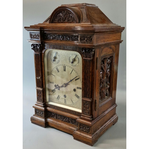 6 - Early 20th century German three train architectural bracket clock, the case with architectural arche... 