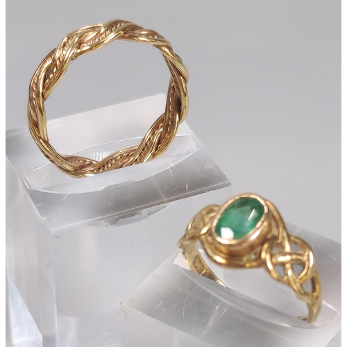 68 - 9ct Clogau Gold and emerald Celtic design birth stone ring, in original box. 2.4g approx. Size N1/2.... 