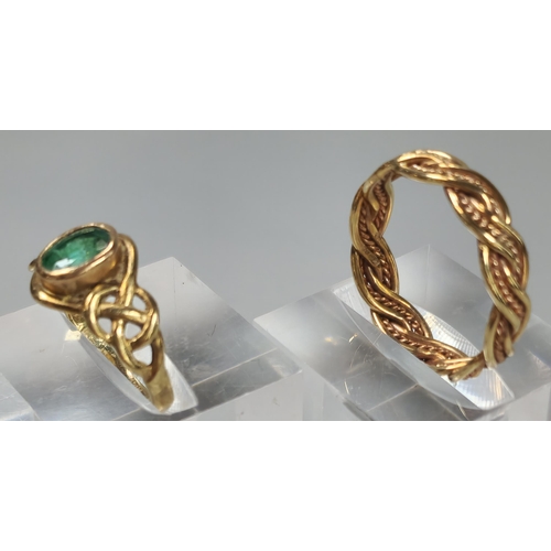 68 - 9ct Clogau Gold and emerald Celtic design birth stone ring, in original box. 2.4g approx. Size N1/2.... 