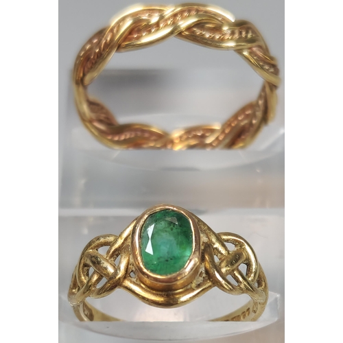 68 - 9ct Clogau Gold and emerald Celtic design birth stone ring, in original box. 2.4g approx. Size N1/2.... 