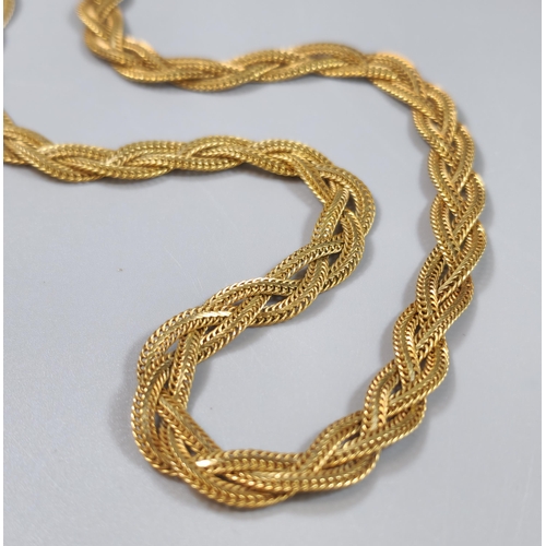 81 - 9ct gold weave design chain/necklace. 13.7g approx. 44cm long approx. (B.P. 21% + VAT)