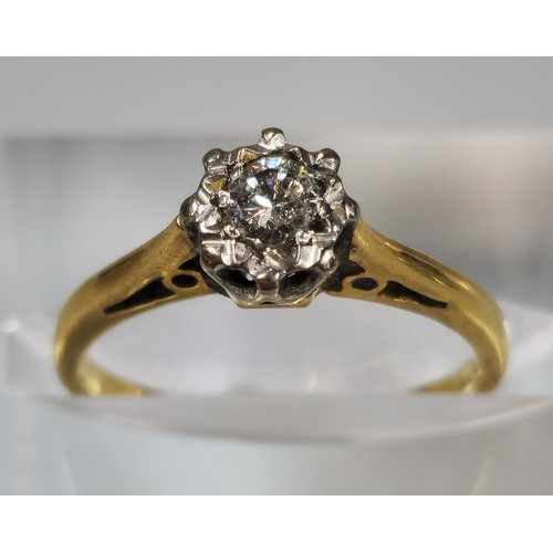 58 - 18ct gold diamond solitaire ring. 2.6g approx. Size K. (B.P. 21% + VAT)