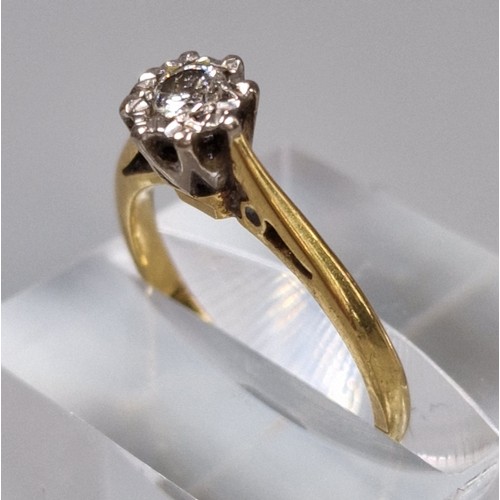 58 - 18ct gold diamond solitaire ring. 2.6g approx. Size K. (B.P. 21% + VAT)