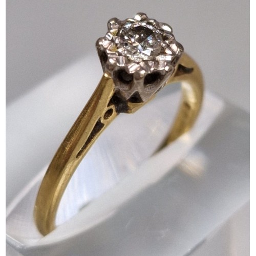 58 - 18ct gold diamond solitaire ring. 2.6g approx. Size K. (B.P. 21% + VAT)