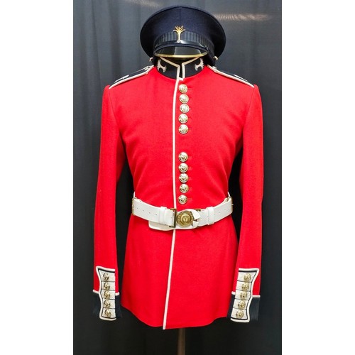 173 - Modern Welsh Guards Dress Tunic. Red wool jacket, black facings, white piping, Welsh Guards insignia... 