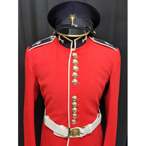 173 - Modern Welsh Guards Dress Tunic. Red wool jacket, black facings, white piping, Welsh Guards insignia... 