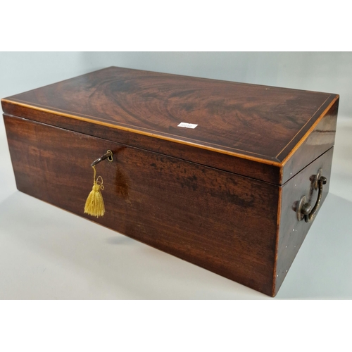 166A - 19th century mahogany writing slope, of rectangular form with cross-banded decoration, the interior ... 