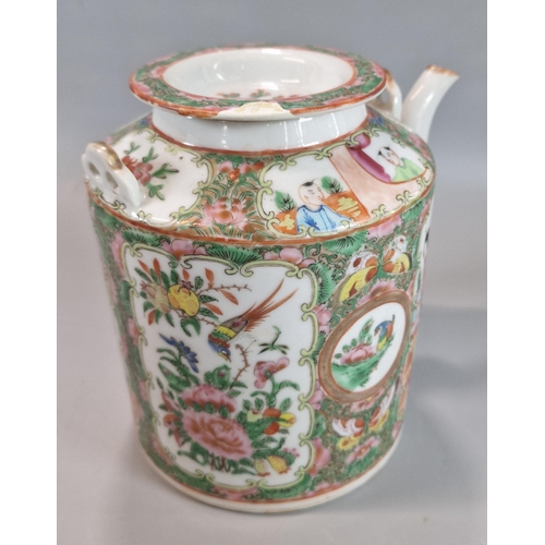 214 - Chinese porcelain Famille Rose teapot, 16.5cm high approx. decorated with cartouches and medallions ... 