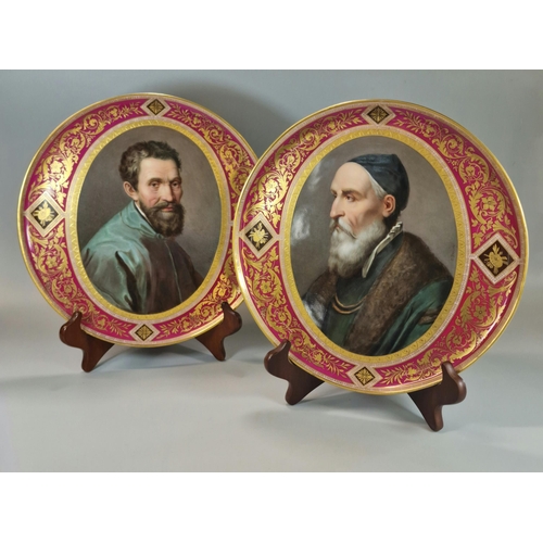 229 - Pair of 19th century Vienna porcelain portrait plaques, hand-painted with portraits of Michel 'Angel... 