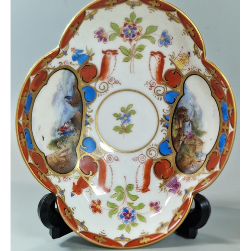 241 - Early 20th century German porcelain cabinet two handled chocolate cup and saucer depicting reserve p... 