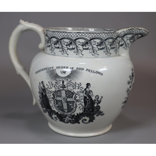 259 - 19th century black and white transfer printed pottery 'Independent Order of Oddfellows' baluster sha... 