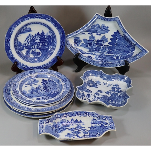 271 - Collection of 19th century Spode blue and white transfer printed items, various in similar patterns:... 