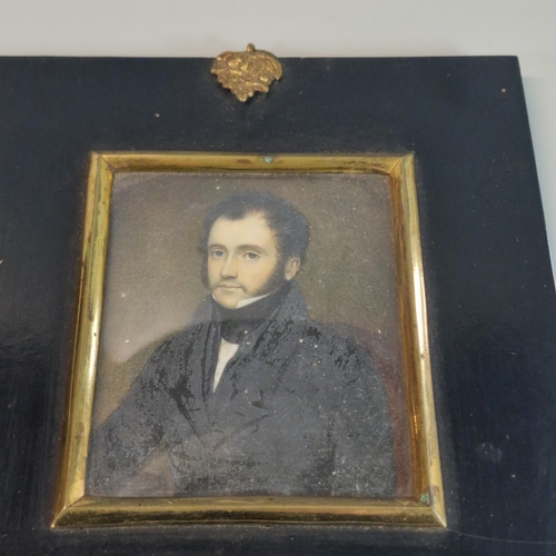 280 - 19th century portrait miniature of a young gentleman, on ivory.  Within ebonised and gilded frame.  ... 