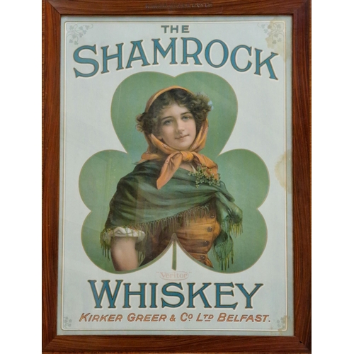 285 - Rare 'The Shamrock Irish Whiskey' advertising poster, featuring a young woman, and reading 'Veritor'... 